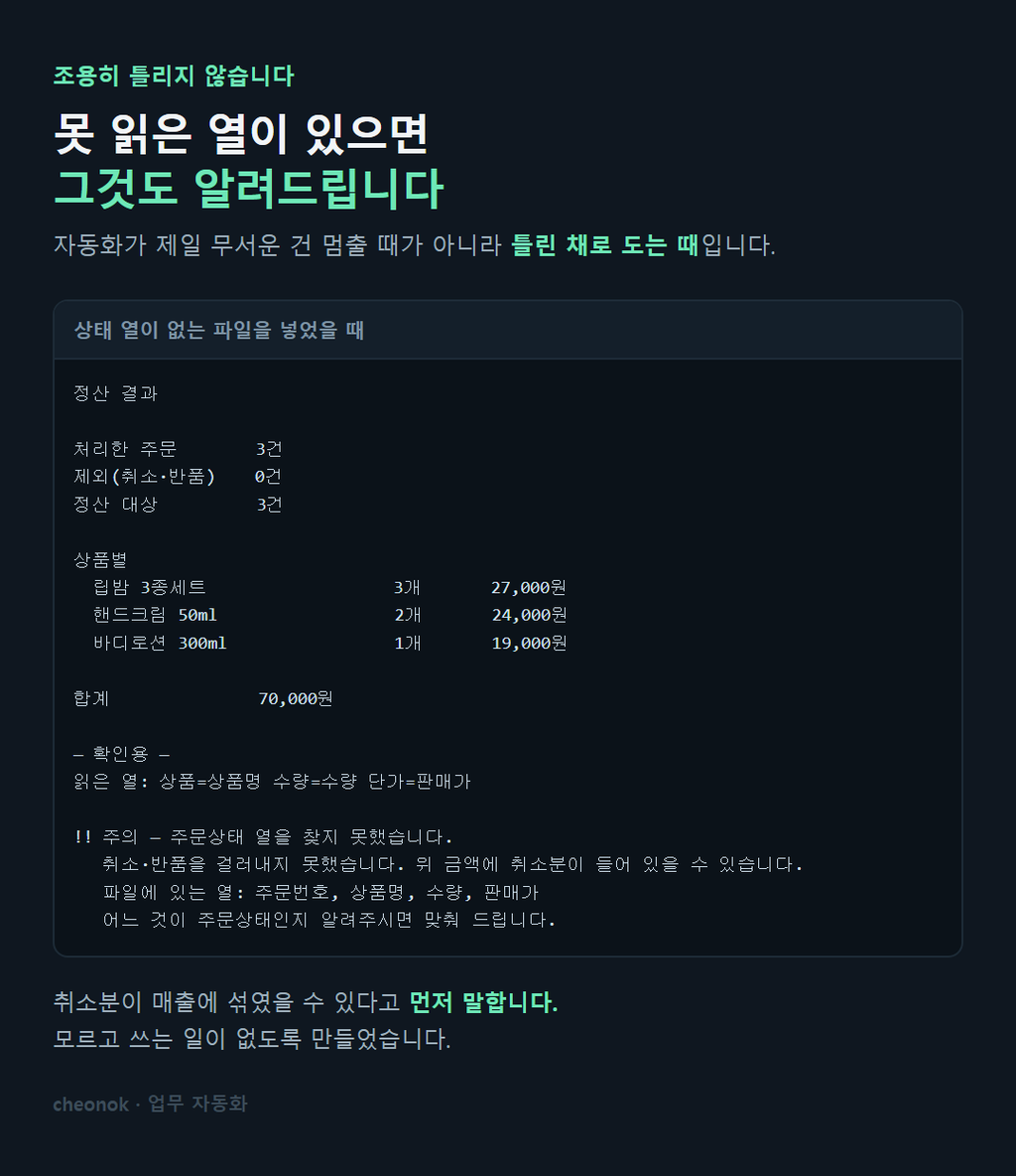 못 읽은 열이 있으면 먼저 경고하는 화면